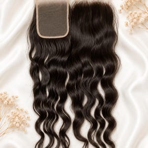 ヴァージンインドヘアクロージャー4x4：ウェーブヘア