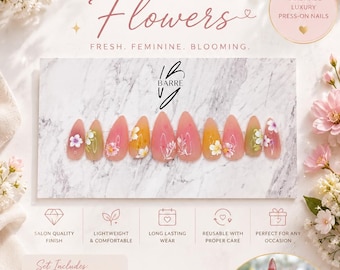 Spring Flowers | Floral Press On Nails | Handmade Spring Nails