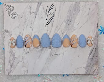 Sapphire Frost | Blue Winter Press-On Nails | Handmade Snowflake Nails | Winter Nail Set