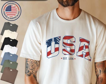 USA Flag Comfort Colors T-Shirt: Patriotic 4th of July Tee
