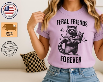Feral Friends Comfort Colors Tee: Raccoon Cat Hugging Shirt
