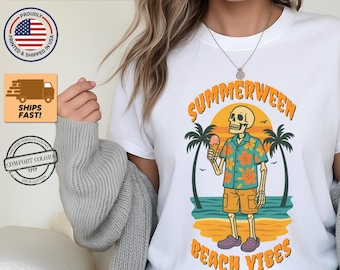 Summerween Skelett Strand T-Shirt: Gruseliges Halloween Urlaub T-Shirt