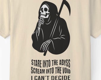 Pensive Grim Reaper Comfort Colors Tee: Funny Goth Skeleton Shirt