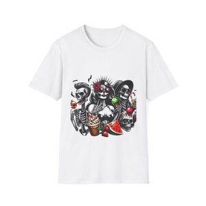 Dag van de Dode Schedel T-shirt | Uniseks softstyle-T-shirt, Halloween-shirt, cadeau Día de los Muertos, T-shirt grafisch, vrijetijdskleding