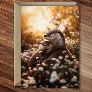 Otter Cuddles - Adorables nutrias Tarjeta envolvente para el Día del Padre, el Día de la Madre o el Cumpleaños