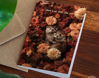 Otter Valentine's Card | Otters in Love | Romantic Anniversary Wraparound Card