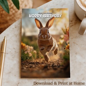 Hoppy Birthday - Printable Bunny Rabbit 7x5" Wrap-Around Card