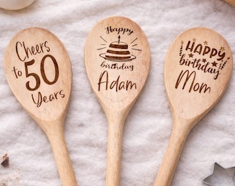 Personalised Birthday Wooden Spoon - Engraved Baking Gift - Present Cooking