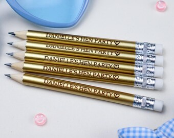 Hen Party Gold Pencils  - Team Bride Favors - Hen Do Games - Wedding guest Gift