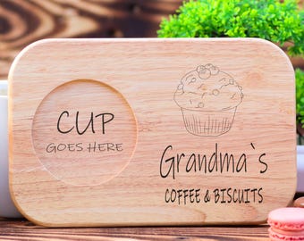 Tagliere per tè e biscotti in legno inciso personalizzato - Regalo originale