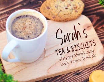 Personalised Engraved Wooden Tea & Biscuit Board - Novelty Gift