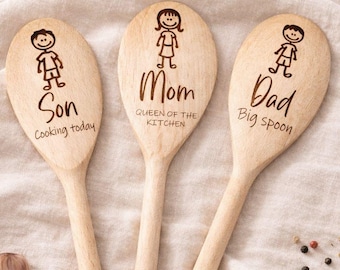 Personalised Wooden Spoons - Engraved Family Baking Gift