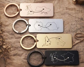 Portachiavi personalizzato con motivo nazionale - Portachiavi con due case - Portachiavi a lunga distanza