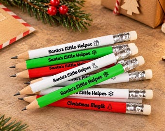 Christmas Pencils - Santa’s Little Helper Pencils - Christmas Stocking Fillers - Kids Xmas Gifts - Festive Party Favours