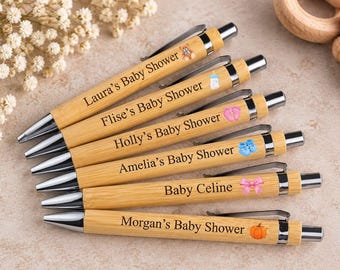 Baby Shower Pens - Custom Bamboo Pens with Name - Baby Shower Favours - Personalised Guest Gifts - Gender Reveal Gifts