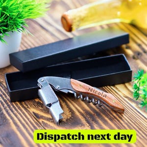 Personalised Wood Handle Corkscrew - Engraved Wine Opener Gift with Box