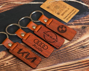 Personalised Wooden Keychain - Engraved Car Brand Gift