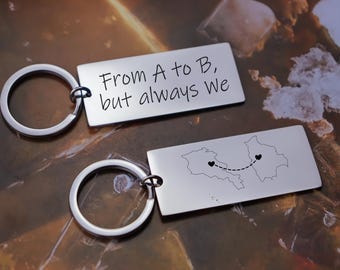 Portachiavi Two Homes - Portachiavi personalizzato con paese - Portachiavi a lunga distanza