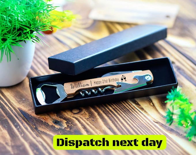Personalised Engraved Corkscrew Bottle Opener - Wine Opener with Gift Box