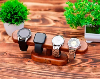 Personalised Walnut Wood Watch Stand -  Handmade Jewelry Holder, 4 Watch Display