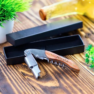 Personalised Wood Handle Corkscrew -  Engraved Wine Opener with Gift Box