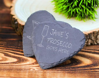 Personalised Slate Coaster - Custom Drink Coaster - Heart Coaster With Any Drinks