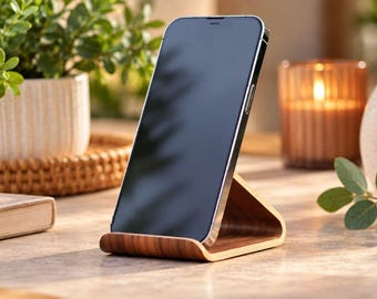 Personalised Wooden Phone Stand - Custom Engraved Mobile Holder