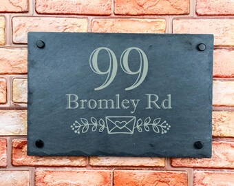 Rustic Slate House Number Sign - Laser Engraved Farmhouse Plaque
