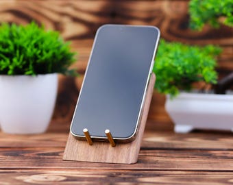 Personalised Wooden Phone Stand - Custom Engraved Mobile Holder