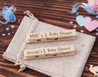 Baby Shower Pegs Personalised - Engraved Baby Shower Gift - Baby Shower Idea