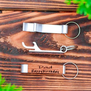 Personalised Bottle Opener Keyring with any logo name text many occasions Laser Engraved UK Fathers Day Birthday Christmas Gift For Him