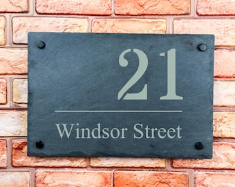 Personalised Slate House Sign - Engraved Name & Number Plaque (300x200mm)