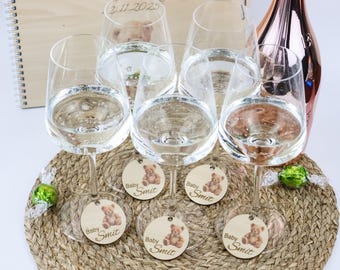 Baby Shower Glasses Tag - Personalised Teddy Bear Wooden Glasses Tag - Baby Shower Gift - Baby Shower Idea