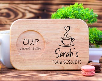Personalised Engraved Wooden Tea and Biscuit Board - Rustic Serving Board
