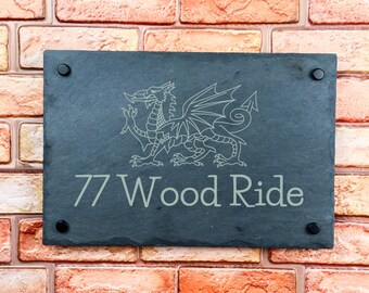 Rustic Slate House Sign - Welsh Dragon Farmhouse Plaque