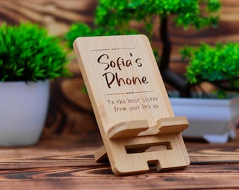Personalised Wooden Phone Stand - Custom Engraved Mobile Holder