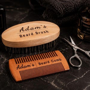 Personalised Mens Beard Grooming Kit - Boar Bristle Brush, Comb & Scissors