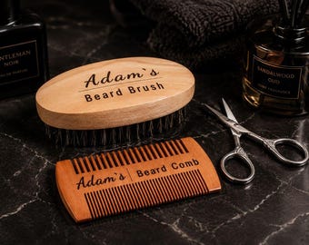 Personalisierte Herren Bartpflege Kit - Wildschweinborstenbürste, Kamm & Schere