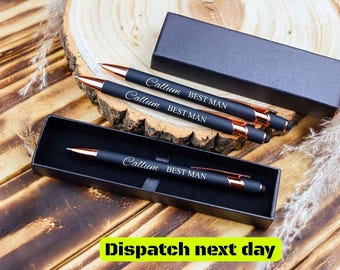 Personalised Wedding Black Pen - Engraved Groomsmen Gift - BestMan Gift