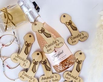 Etichetta per bottiglia per addio al nubilato, divertente in legno a forma di pene, regalo per gli ospiti dell'addio al nubilato