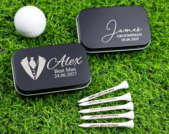 Personalised Golf Tees Wedding Gift in Engraved Tin - Best Man - Groom - Father of the Bride - Groomsmen Keepsake Wedding Favour