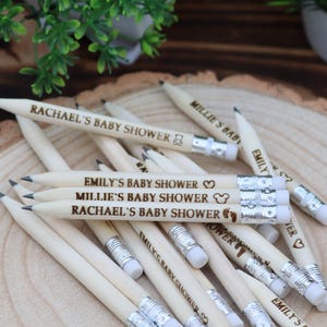 Personalised Wooden Pencils With White Rubber - Laser Engraved Baby shower favours and gifts Pencil for the first fifth anniversary