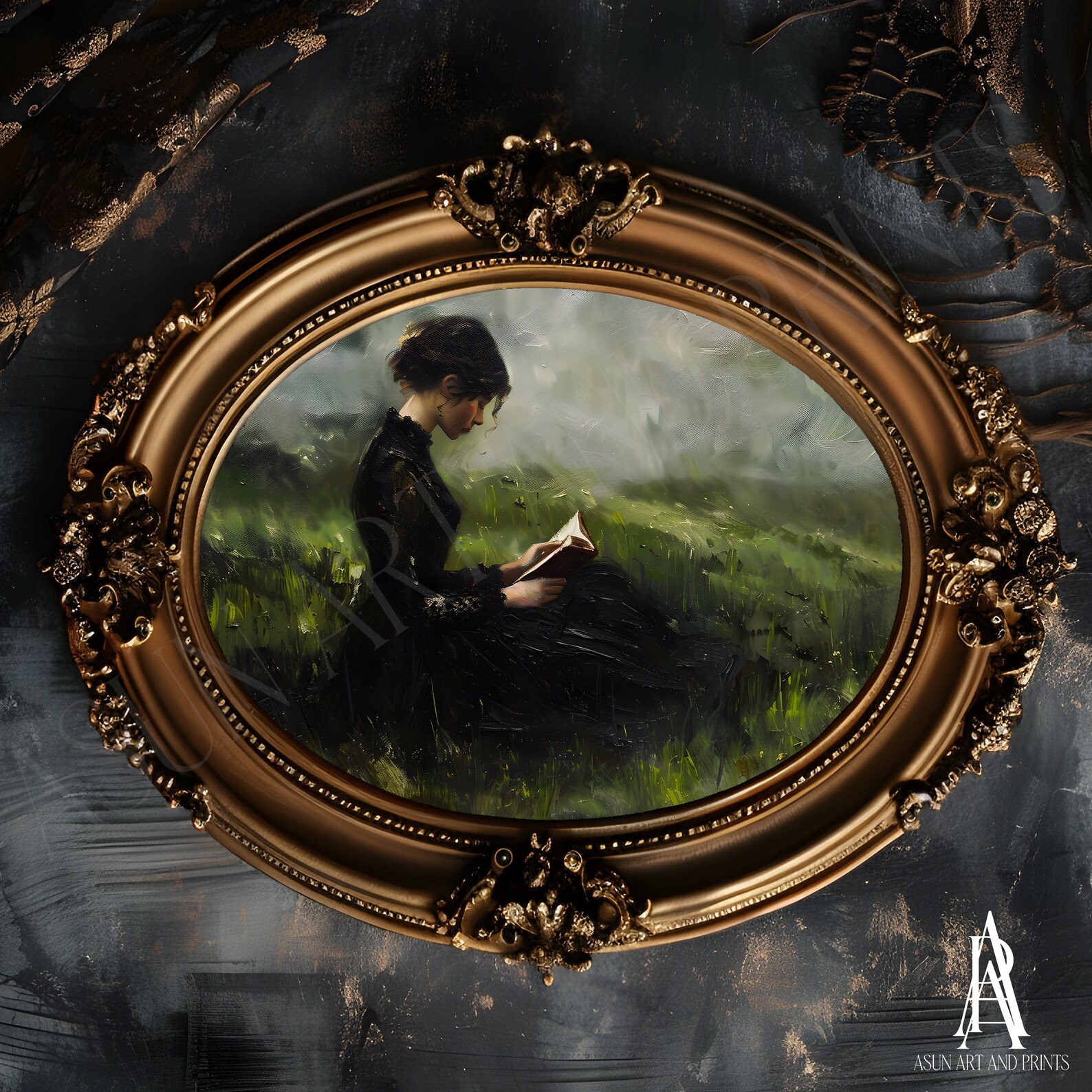 MOODY OIL PAINTING | Vintage Woman Portrait Wall Art | Woman Reading ...