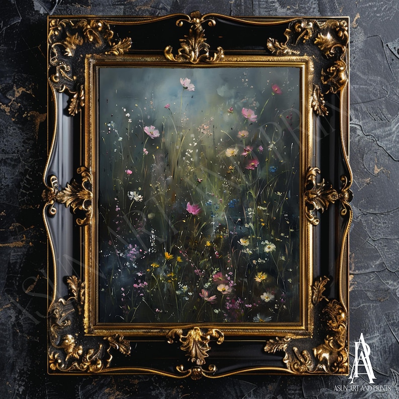 MOODY FLORAL PAINTING | Vintage European Art, Dark Moody Prints