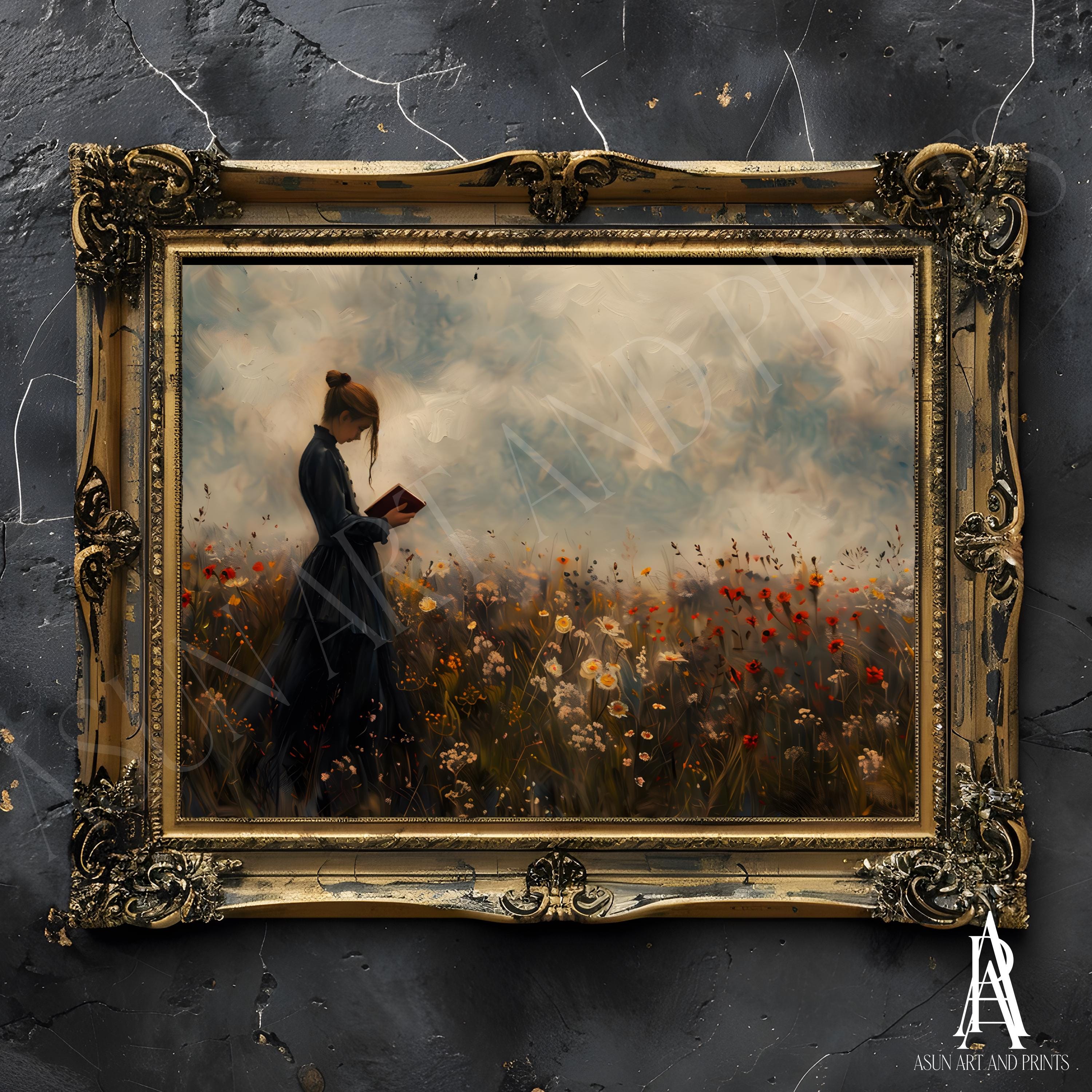 MOODY OIL PAINTING | Vintage Woman Portrait Wall Art | Woman Reading ...