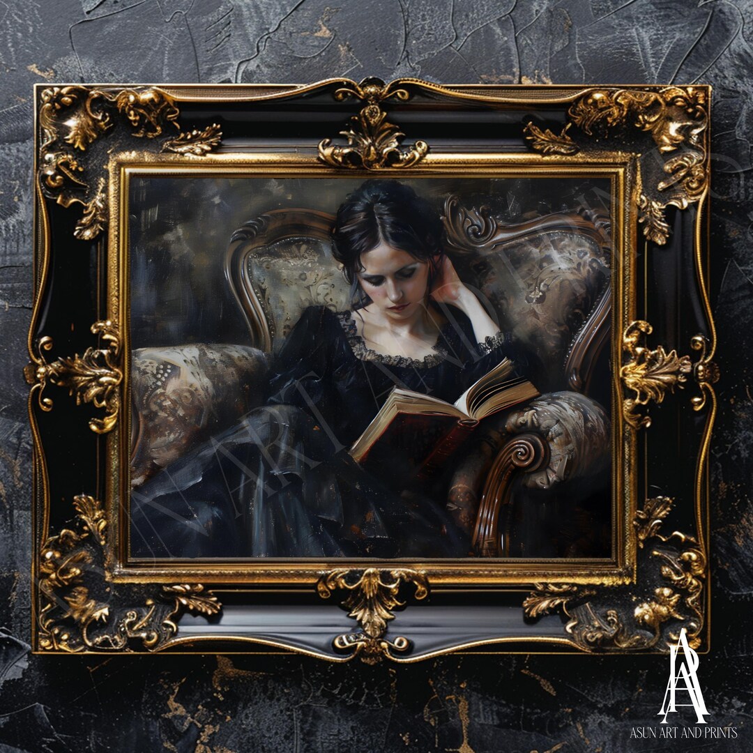 MOODY OIL PAINTING | Vintage Woman Portrait Wall Art | Woman Reading ...