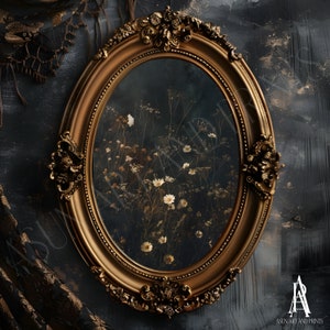 MOODY CHAMOMILE  PAINTING | vintage European art, dark moody prints, Chamomile Wall Art, moody vintage art, dark cottage core art