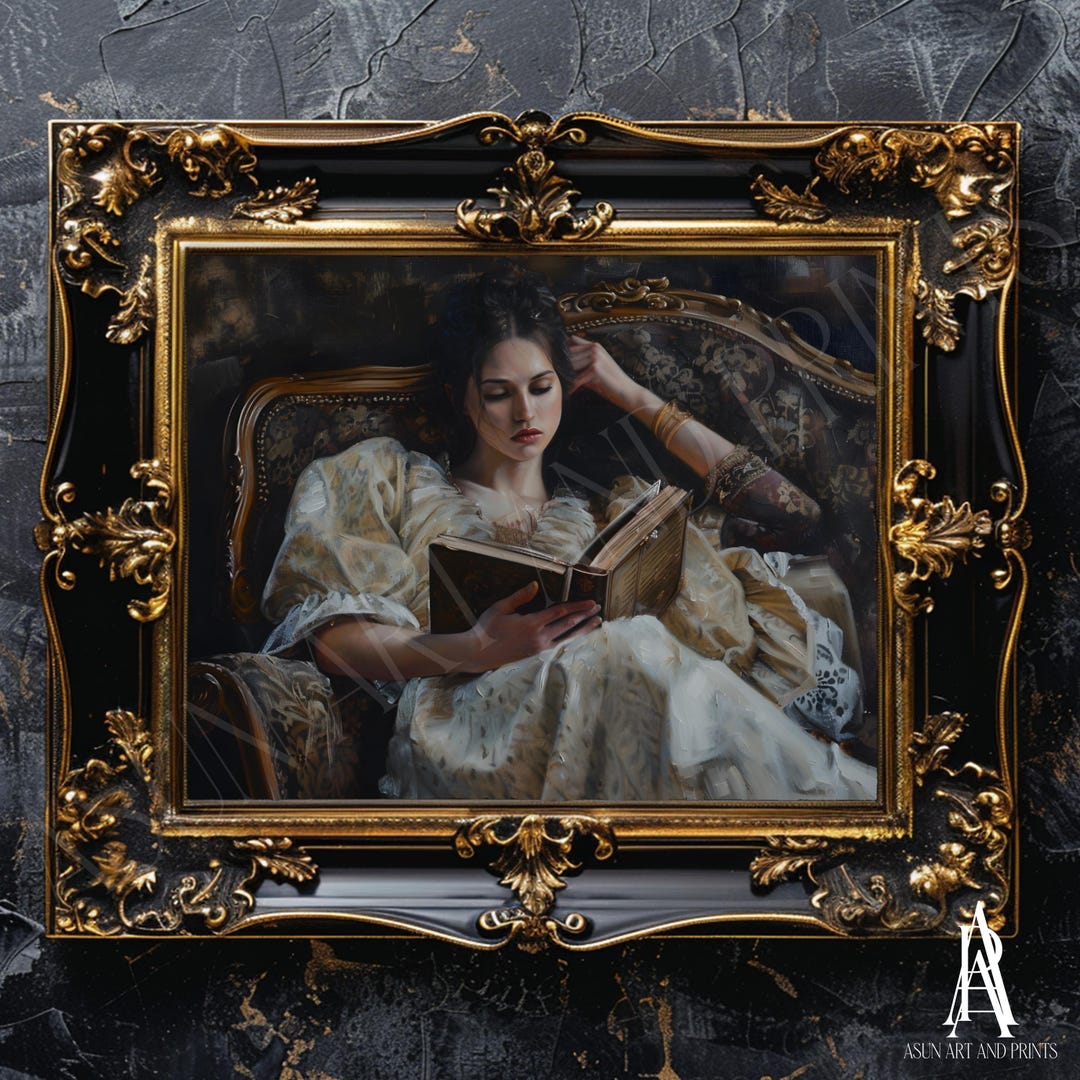 MOODY OIL PAINTING | Vintage Woman Portrait Wall Art | Woman Reading ...