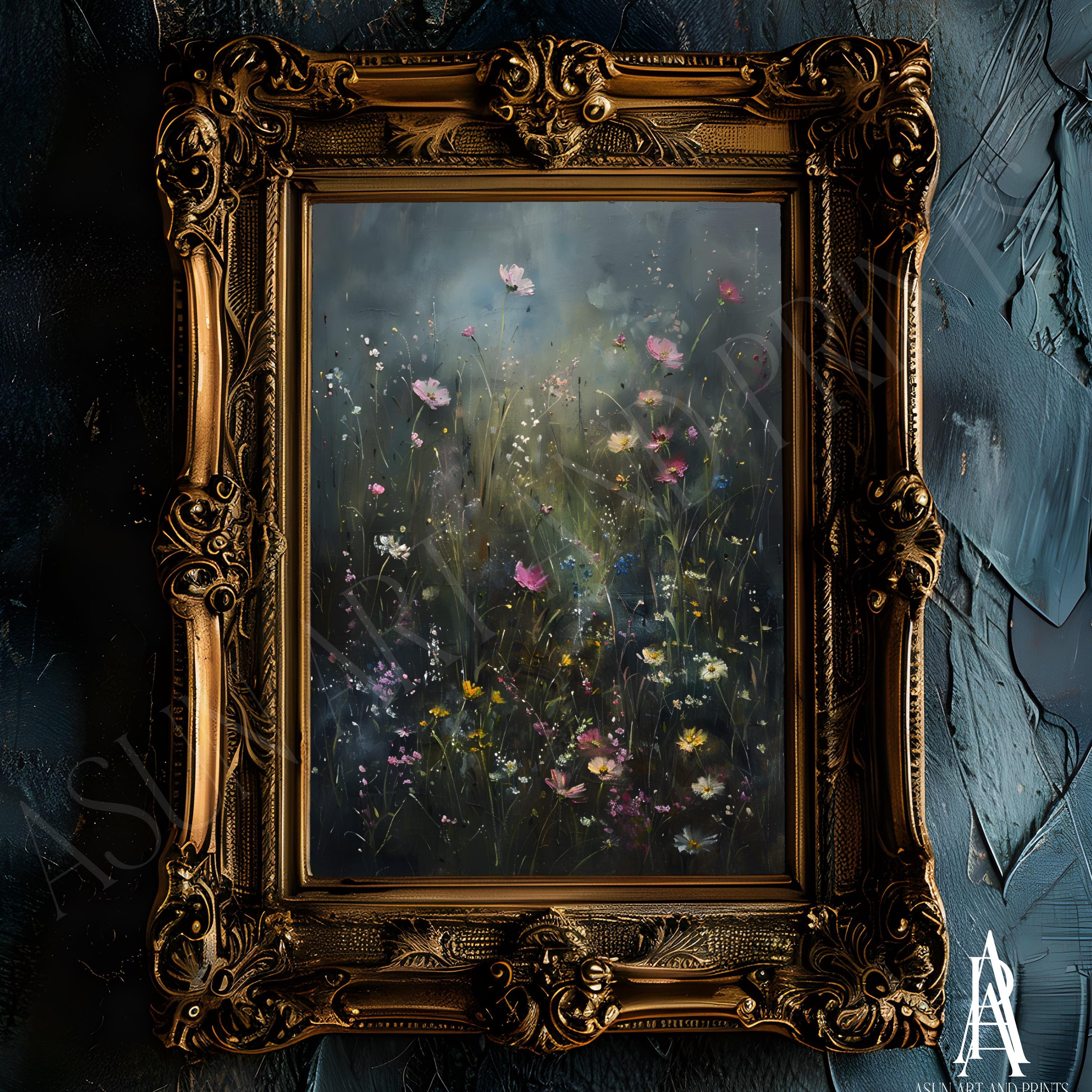 MOODY FLORAL PAINTING | Vintage European Art, Dark Moody Prints