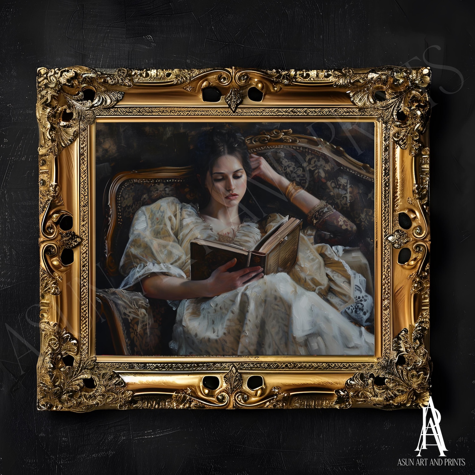 MOODY OIL PAINTING | Vintage Woman Portrait Wall Art | Woman Reading ...